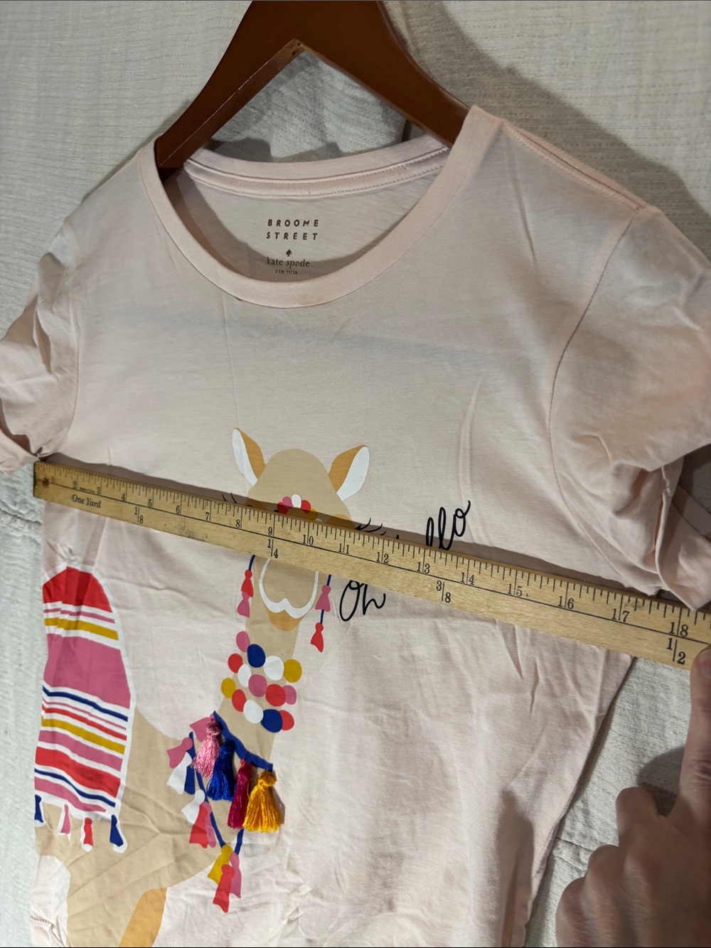 kate spade Broome Street “Oh hello” Embellished Camel Tee Pink XXS Like New - Picture 6 of 9